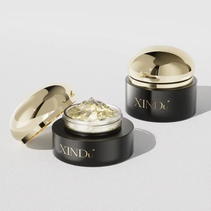 Luxury skincare body cream container packaging round 20ml 30ml 50ml UV paint shiny gold glass cosmetic jar with metal lid
