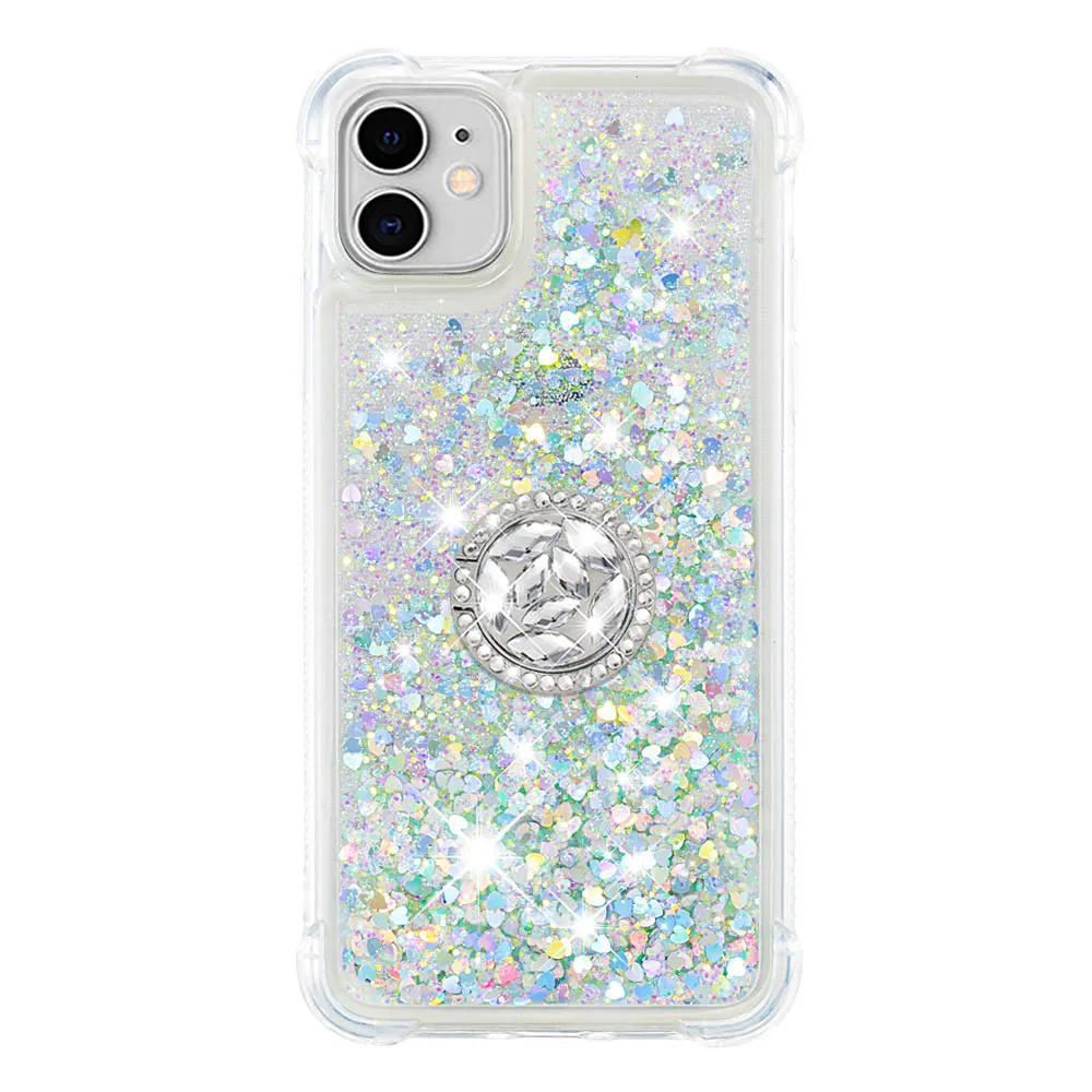 Luxury Glitter Case for iPhone 14 13 Pro Mini Floating Liquid Bling Sparkle Luxury Quick Sand Cover For Girl With Ring Holder