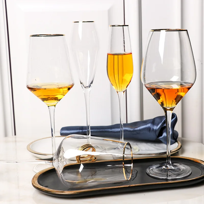 Wholesale Decorated 200 Golden Edge Frame Rimmed Lead Free Crystal Glass Goblet Wine Glasses With Gold Rim For Wedding Supplies