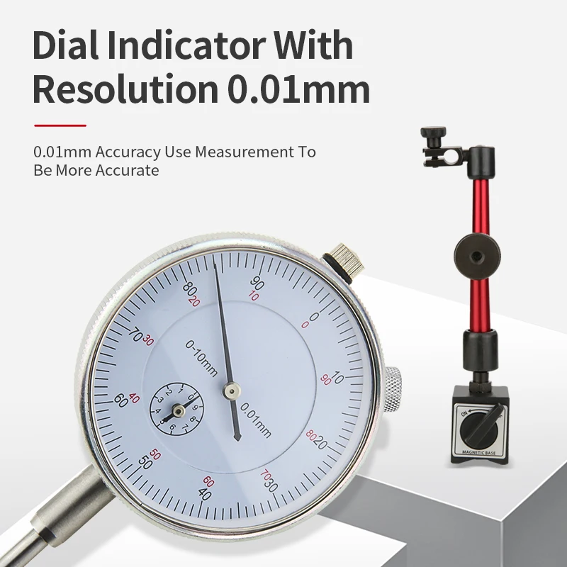 Dial Indicator Gauge 0-10mm Meter Precise 0.01mm Resolution Concentricity Test Mesure Instrument Tool Dial Gauge Indicator
