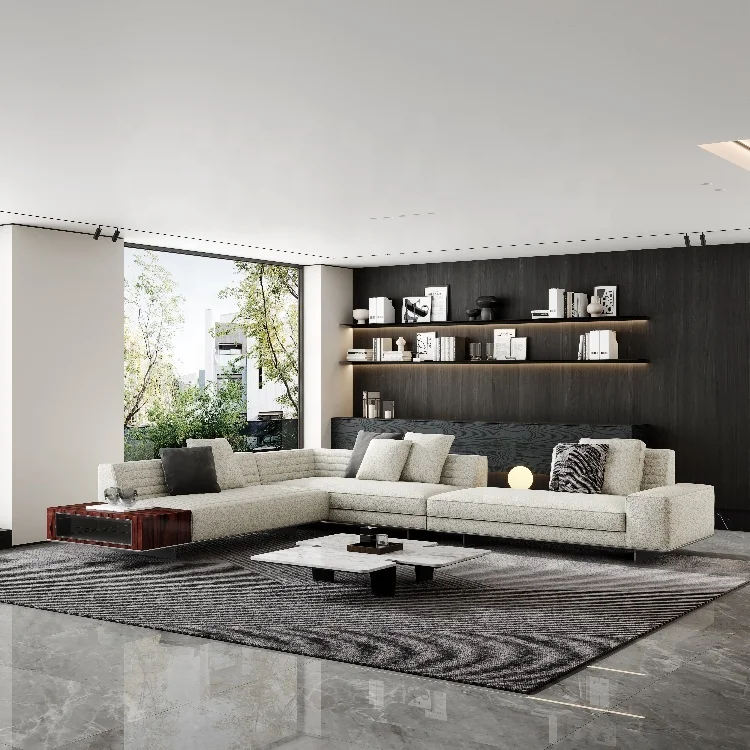 Modern Minimalist Designer Living Room Sofa for Large Families Light Luxury for Villa Large Size Fabric Corner Sofa Ste