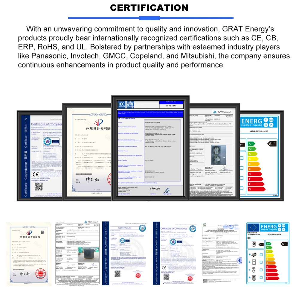 GRAT Air to Water commercial Heatpump Swimming Pool Heater Heat Pump R32 DC Inverter Air Source Titanium Heat Exchanger Electric