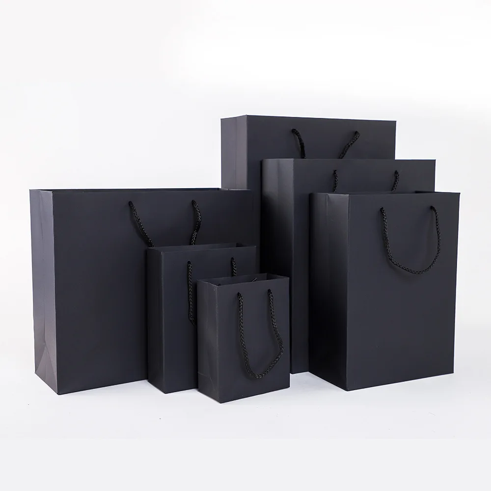Luxury Clothing Shopping Bags Recycled Kraft Paper Black Handle Custom Gift Paper Bags With Your Own Logo