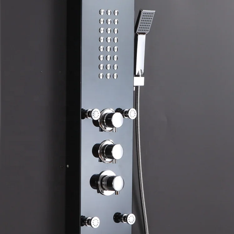 
stainless steel wall mounted black shower column 