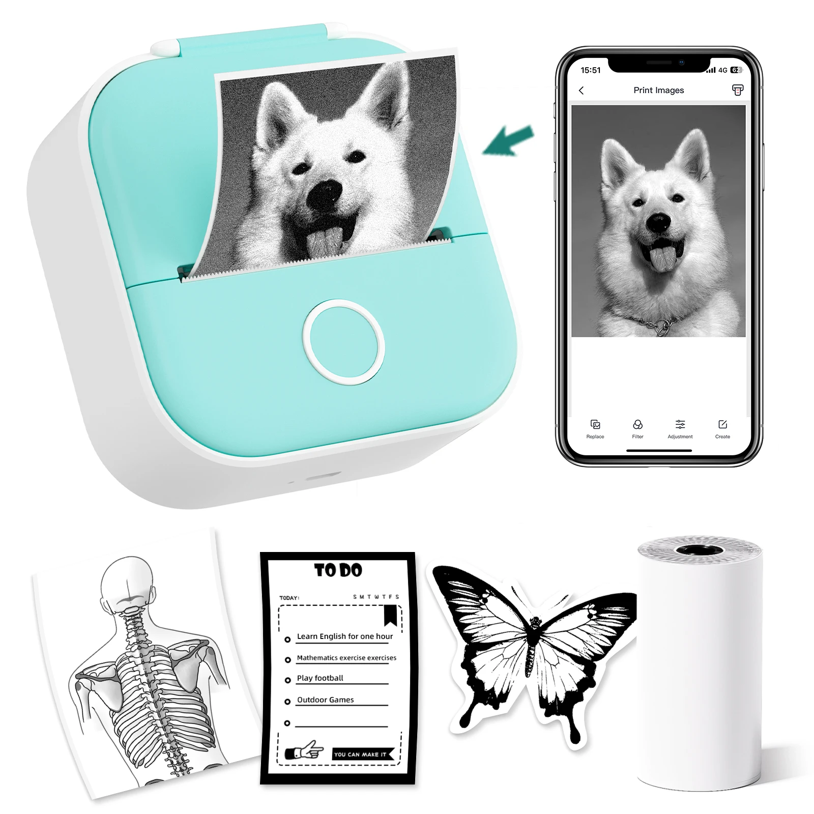 Phomemo T02 Pocket printer thermal wireless bluetooth pictures photo notes study printer memo sticker machine
