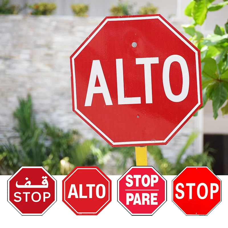 Custom red white handheld reflective aluminum octagon ALTO PARE stop warning sign Regulatory STOP Road Signage for sales