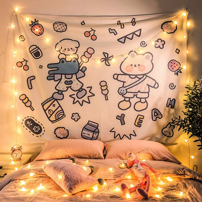 Lovely Cartoon Style Custom Design 3D Digital Printing Household Bedroom Background Wall Hanging Tapestry