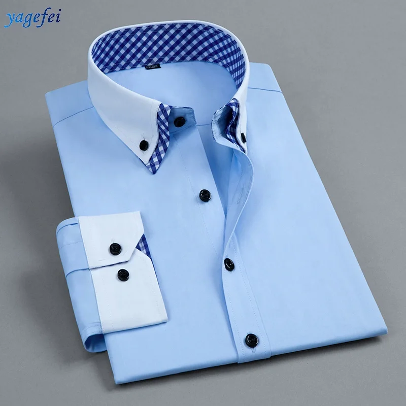 High quality wholesale camisas de hombre new model mens solid dress shirts double collar fashion for men