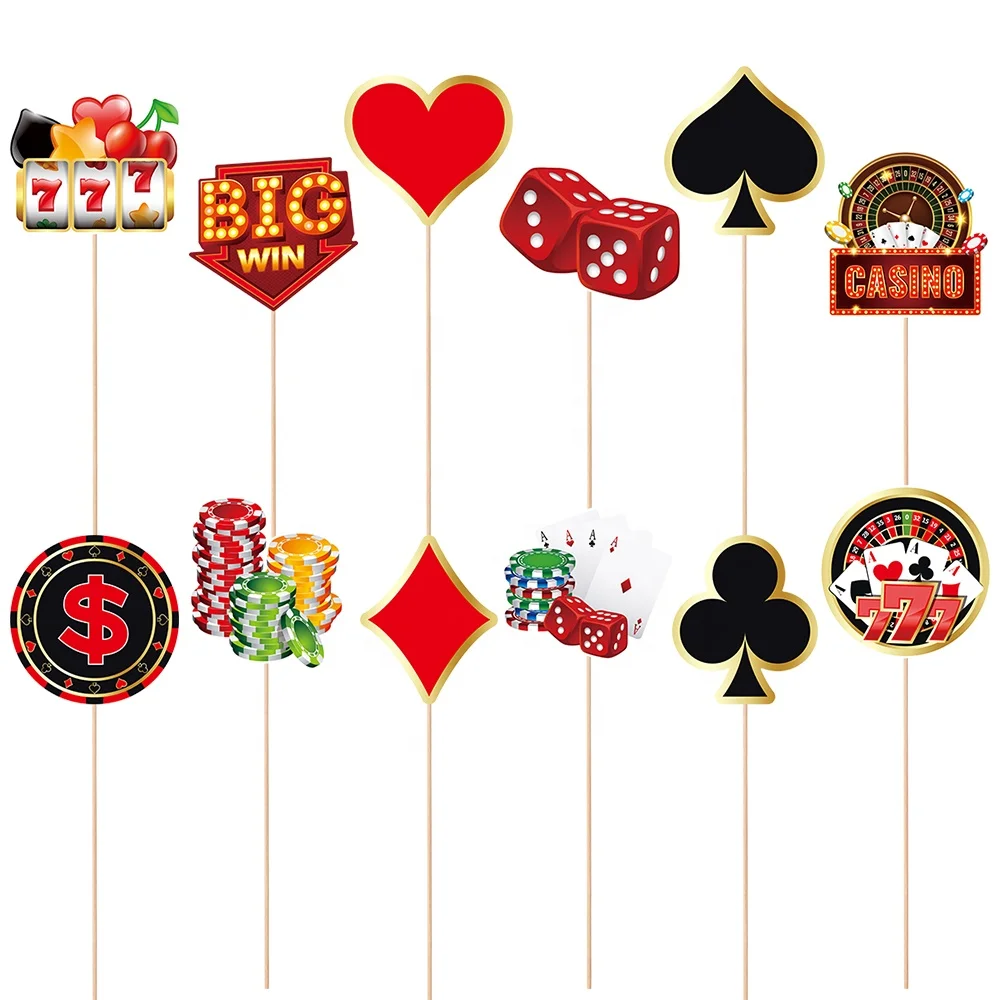 12Pcs Casino Party Centerpiece Sticks Cutouts for Baby Shower Birthday Party Casino Theme Party Centerpiece Sticks Table Toppers