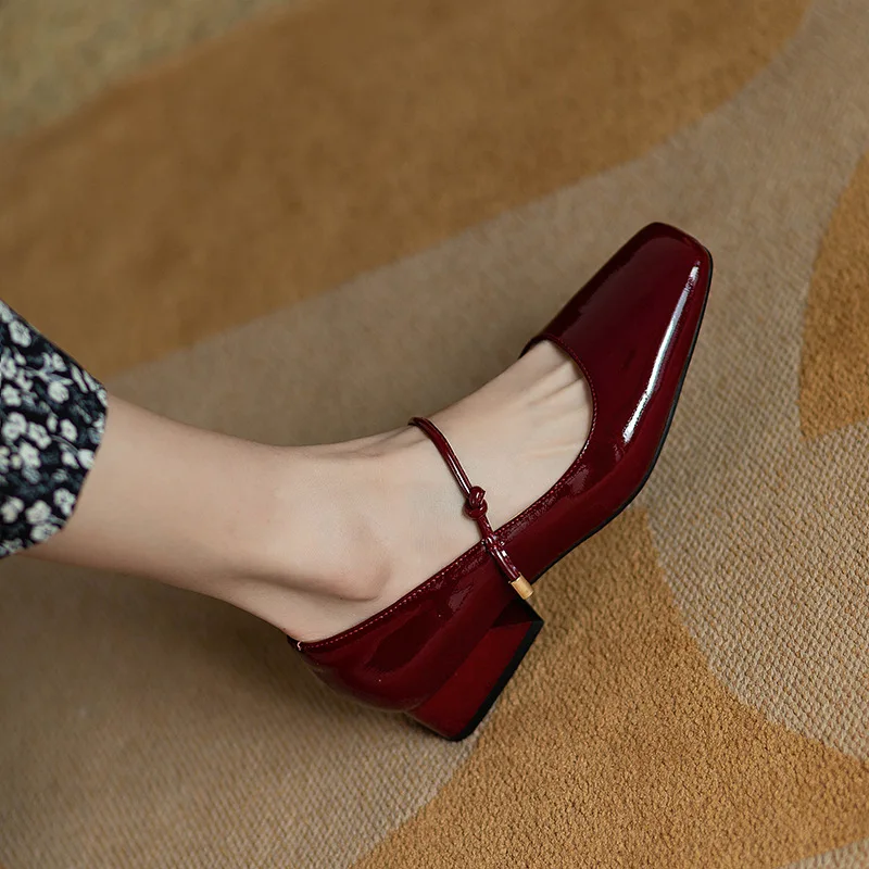 New Strap Women Pumps Spring Shoes Square Toe Thick Block Heels Girls Mary Jane Shoes