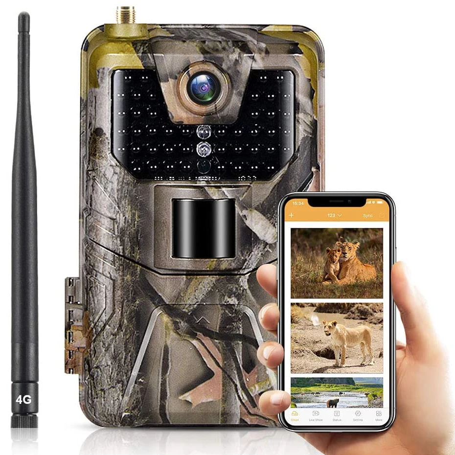 Hunting Camera 4K 30MP with APP Cloud 256GB IP65 Live Video Night Vision 4G Wildlife Trail Camera HC-900Pro