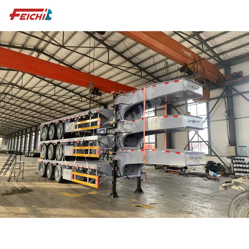 3 axles 11 meters Feichi brand high quality lowbed SEMI-TRAILER TRANSPORT 50 TONS low flat semi trailer for sale