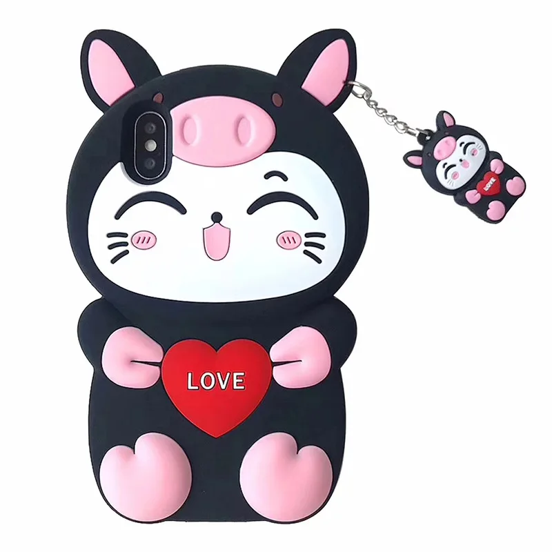 Cute 3D Cat Soft Silicone Phone Case For iPhone 14 13 11 12 Pro Max,Cartoon Funny Cat Shockproof Bumper Back Cover Case