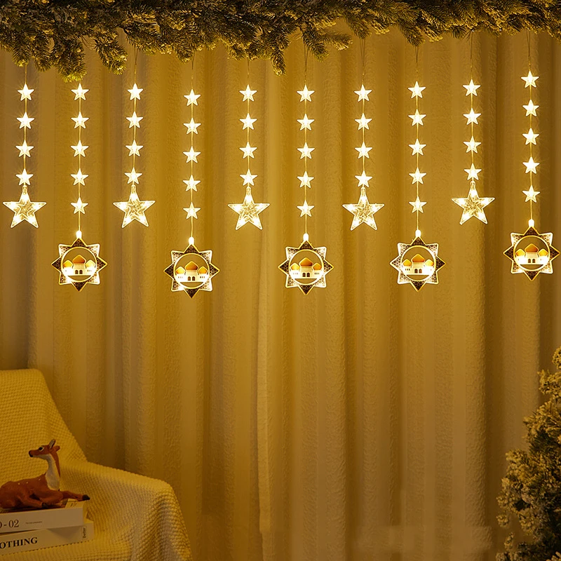 Superwin CTO Muslim Islamic Home Garden Patio Decor Star String Lights for Eid Decorations 10 LED Islamic Moon Lights String