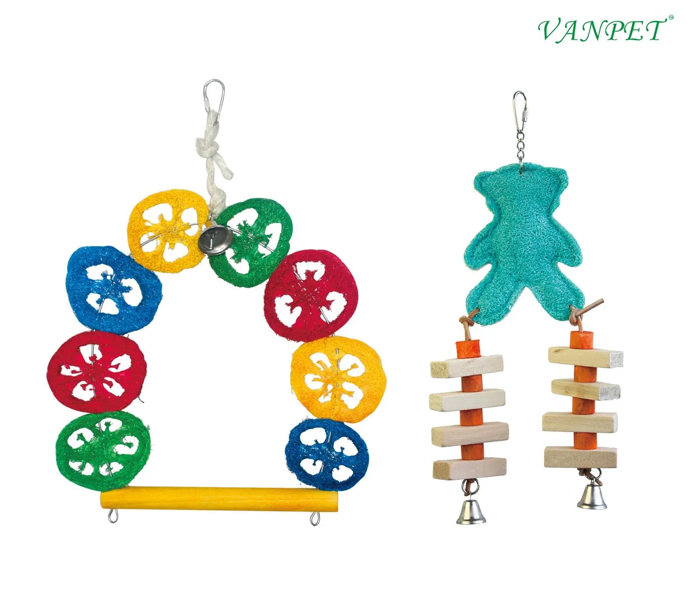 Vanpet Parrot Chewing Hanging Perches with Bell Pet Birds Cage Toys Suitable for Small Parakeets Love Birds Cockatiels Macaws