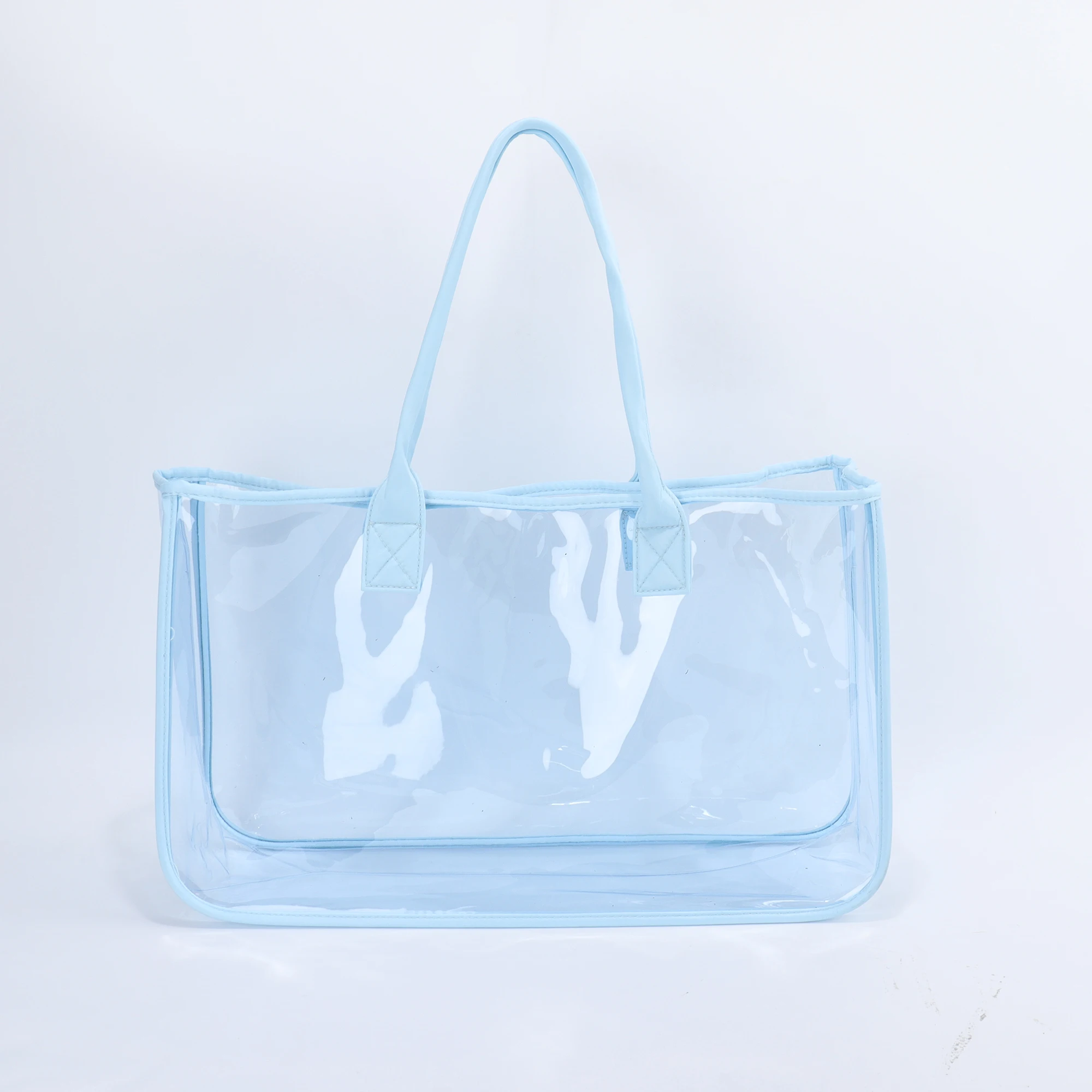 High Quality Rts Top Handle Shoulder Waterproof Large Tote Handbag Stadium Approved Clear Pvc Plastic See Through Clear Handbag
