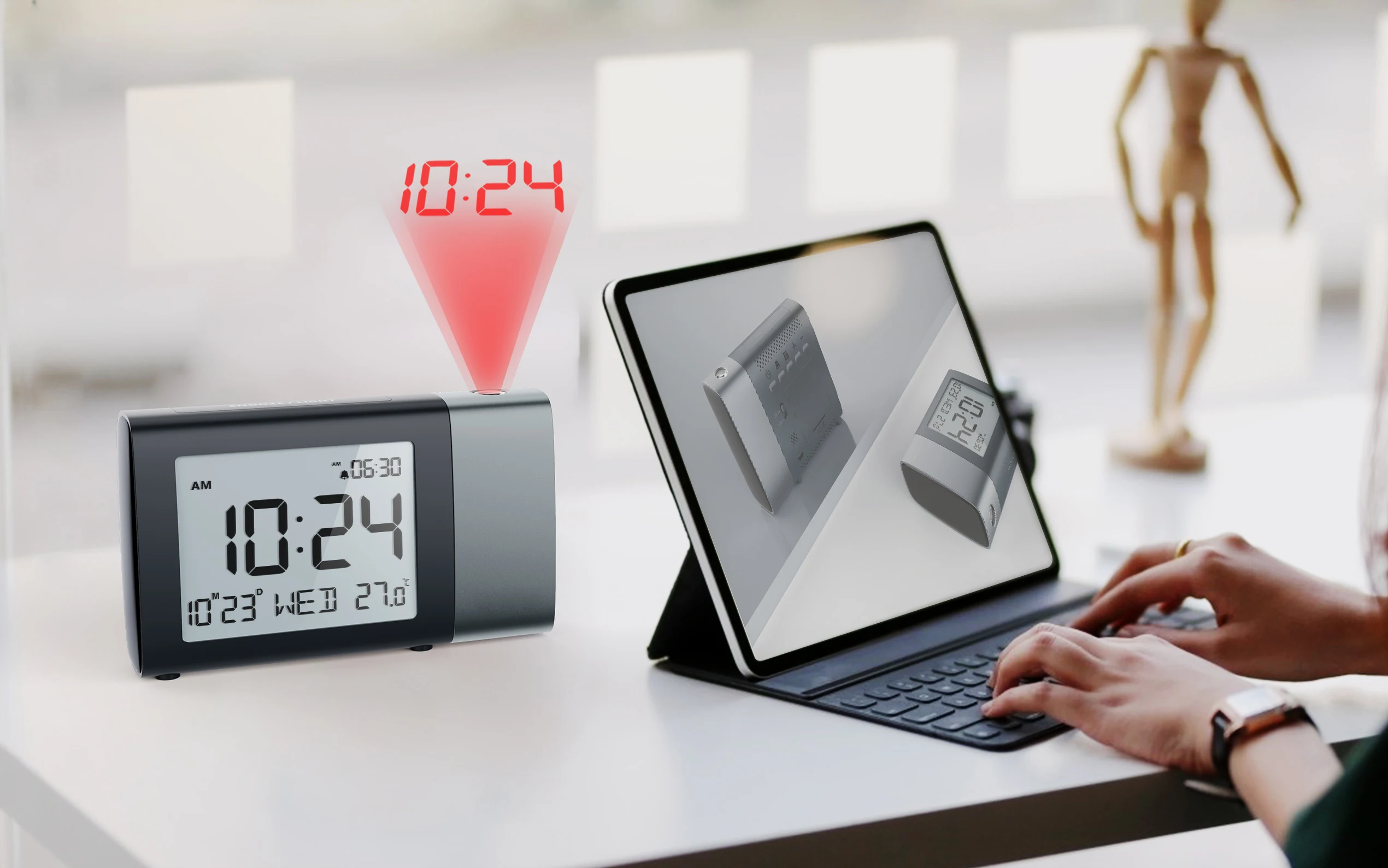 Adjustable Light with Power Adapter and USB Cable countdown Backup Alarm Clock Projector Alarm Clock