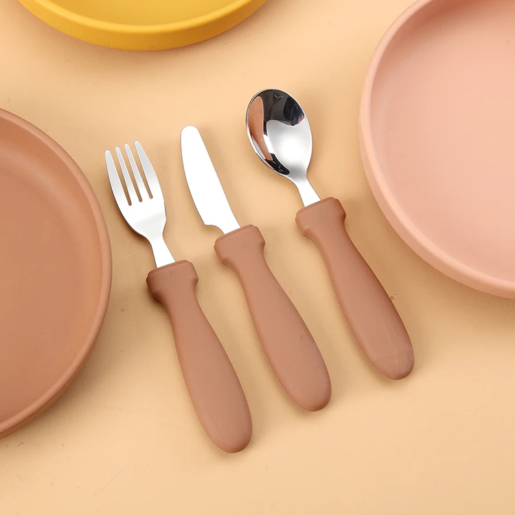 Hot Sale New Arrival Tableware Sets 316 Stainless Steel Food Grade Silicone 3 Pieces Cutlery Set