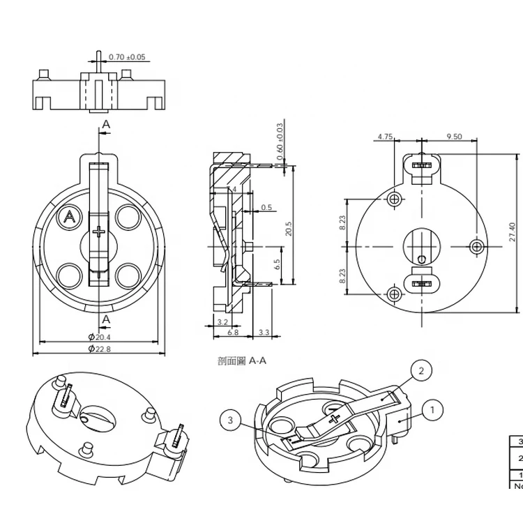 Chinese Manufacturer Cylindrical Snap Button 9V Voltage Battery Holder CR2032 for Toys Electronic Equipment