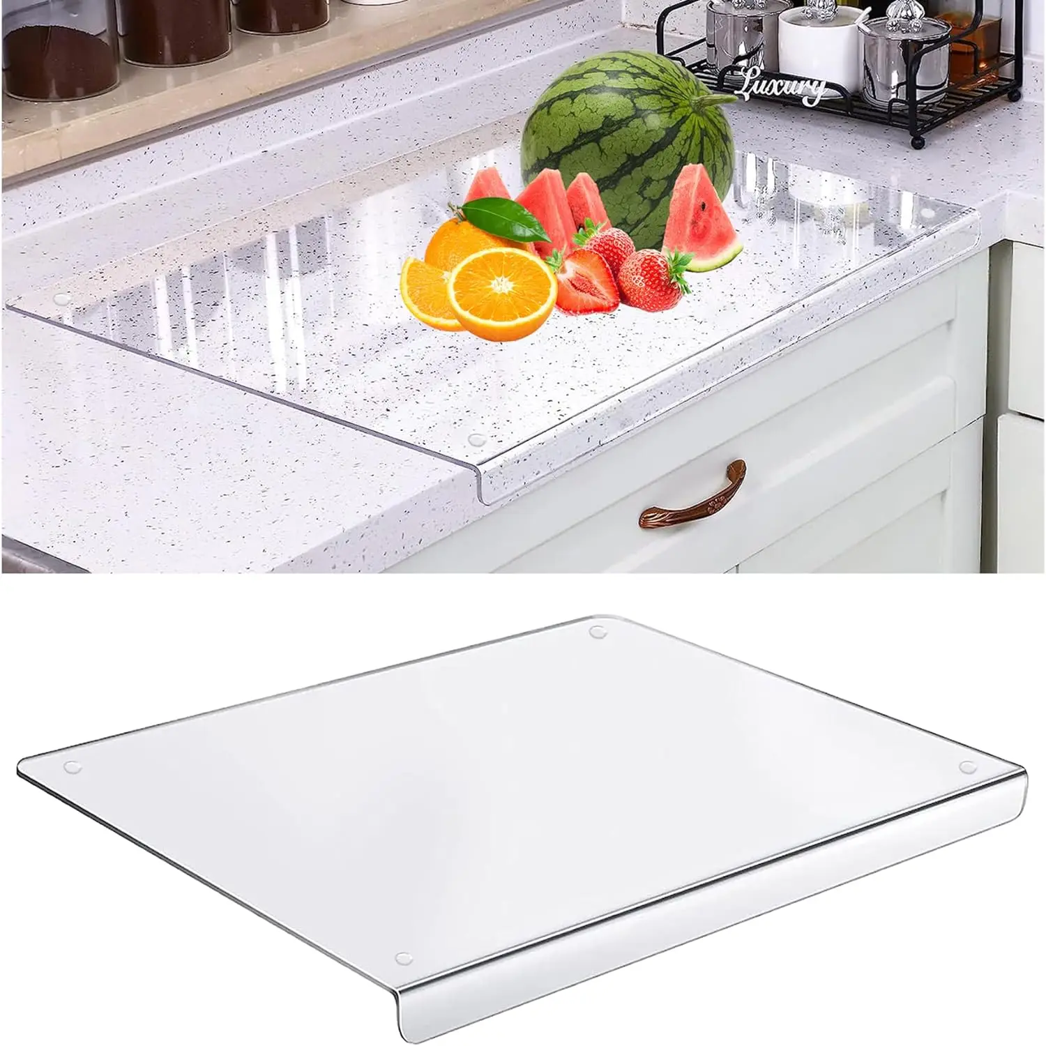 Non Slip Clear Chopping Board Acrylic Cutting Board With Counter Lip For Kitchen Counter Edge