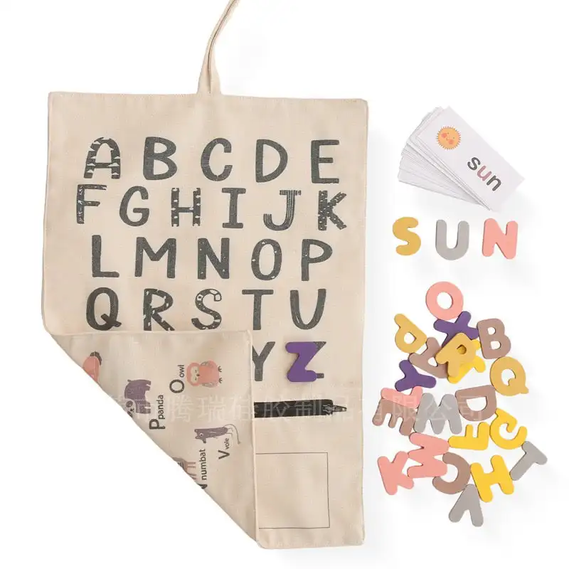 Double sided Letter Animal Montessori Alphabet Recognition Canvas Bag play mat Letters Educational Toy
