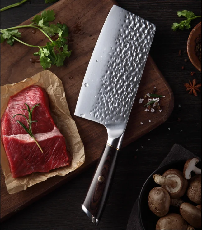 Stainless Steel Knife Kitchen Knife Wood Handle Hammer Pattern Blade 7 inch Cleaver Butcher Knife Cutting Vegetable Meat Chopper