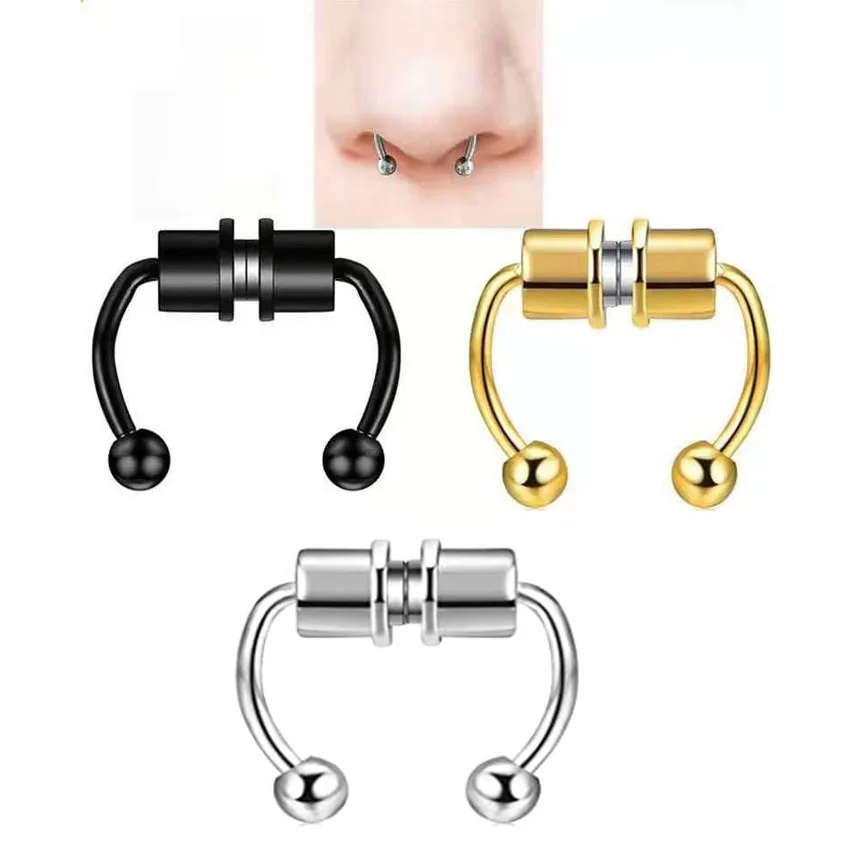 Non Piercing U Shaped Nostril Rings Hoop Stainless Steel Punk Hip hop Safety Horseshoe Magnetic Septum Nose Ring for Women