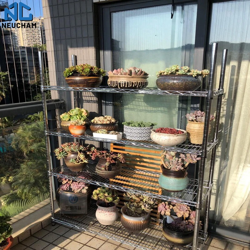 Customized stainless steel wire mesh shelves anti-rust 4 tiers shelving trolley moveable cart for commercial using