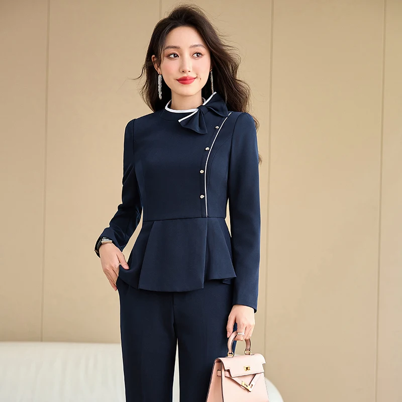 2024 New High-End Professional Female Suit V-Neck Front Desk Reception Work Clothes for Hotel Waiter Job