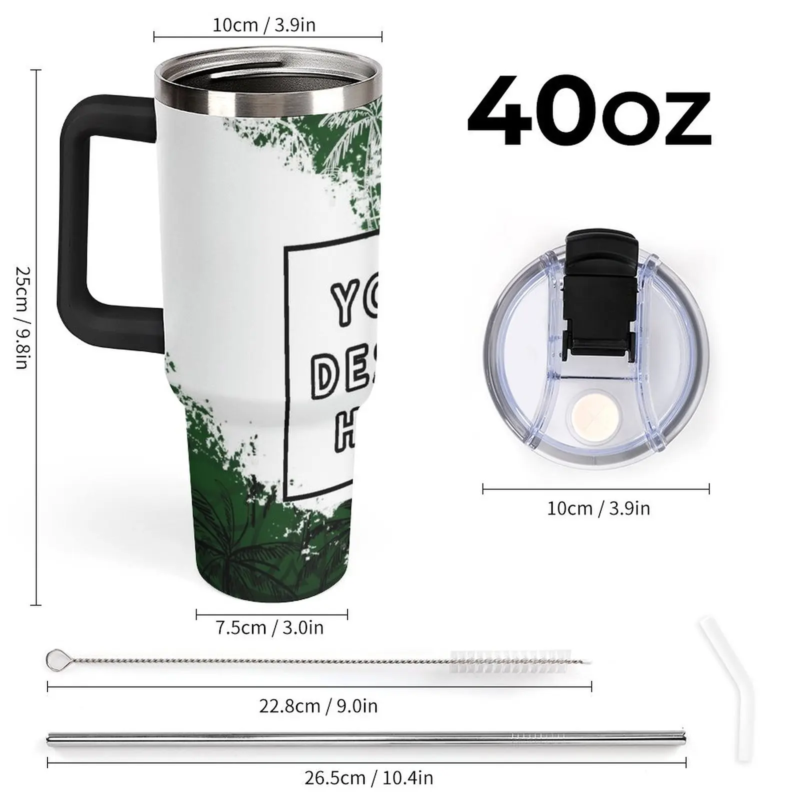 Hot Selling Hawaii Puakenikeni Print Personalized 40oz Stainless Steel Tumbler White Handle And Straw Tumbler Car Cup