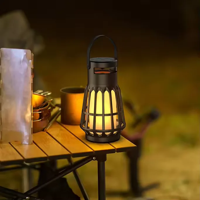 Popular Outdoor IPX5 Waterproof Night Light Flame Lamp With Bluetooth speaker Camping Lamp