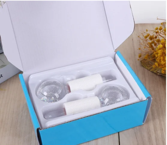 Custom Logo Ice Globes for Facial Cooling Globes Set for Eye Neck Cold Glass Ice Roller Ball Ice Globe Massager
