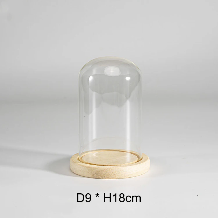 Прозрачный Круглый бамбуковый деревянный корпус цветок Роза стеклянный купол со светодиодной подсветкой