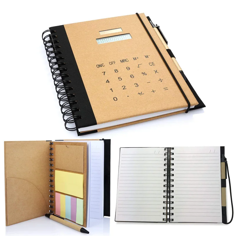 BSCI ISO9001 Electronic Desktop Calculator Retro Style Fashion Loose-Leaf Multi-Function Notebook with Calculator Diary