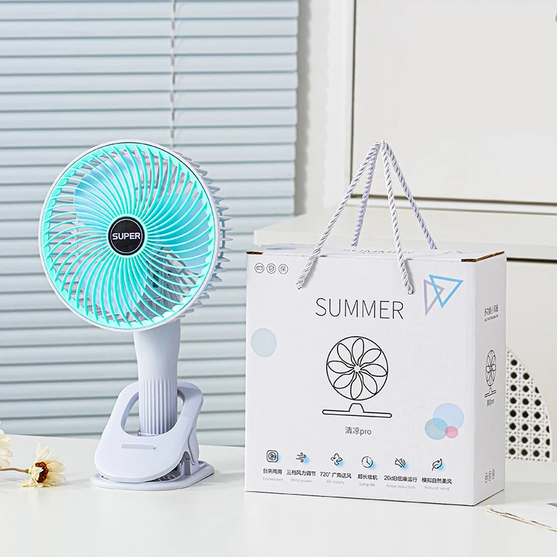 2024 newest hot selling clip mini portable fan 3 gear windy speed optional low noise 360 Degree Rotation Desktop clip handle fan