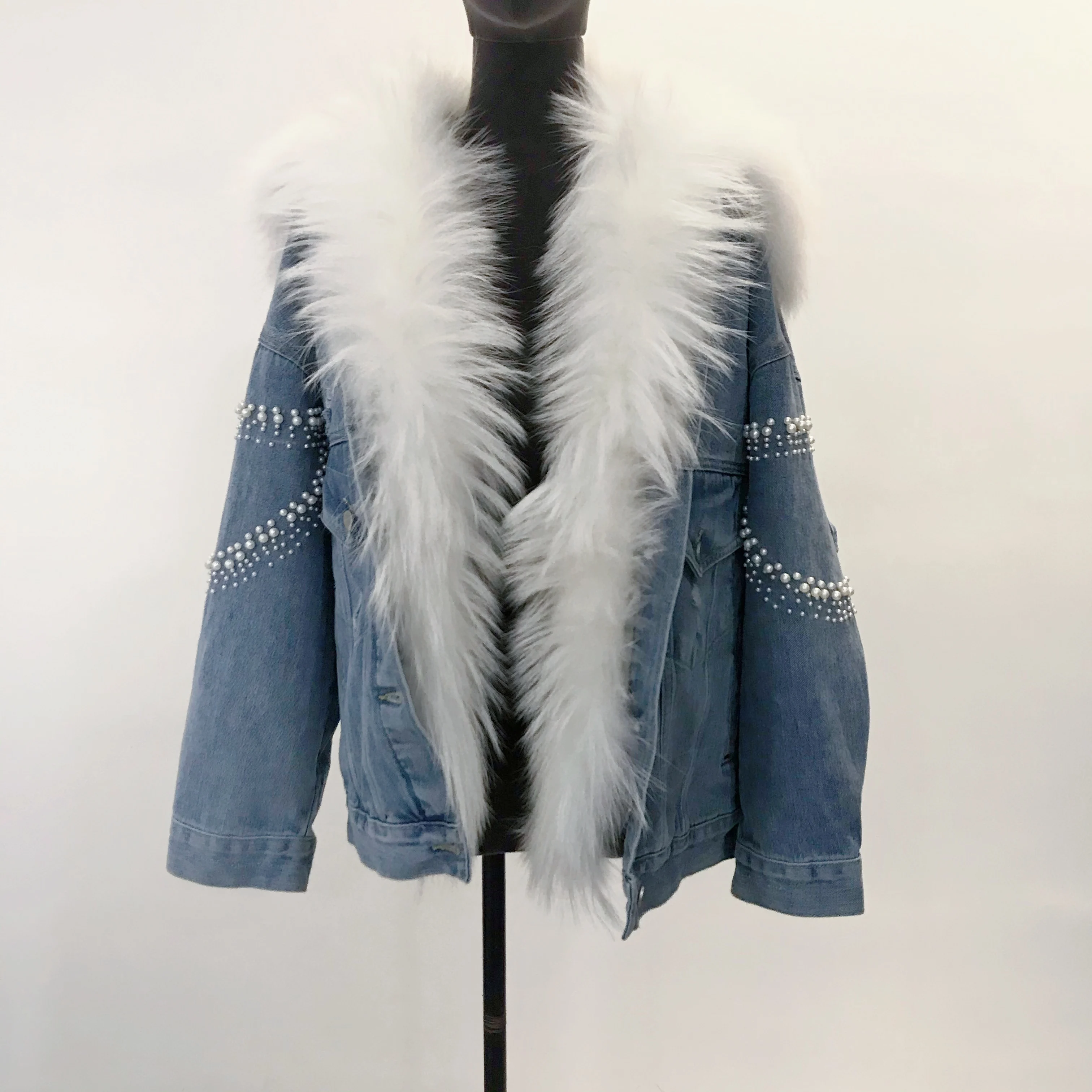 
Лидер продаж 2020, Модное теплое пальто на пуху с воротником из натурального меха енота, Модная Джинсовая куртка, парка для зимы 