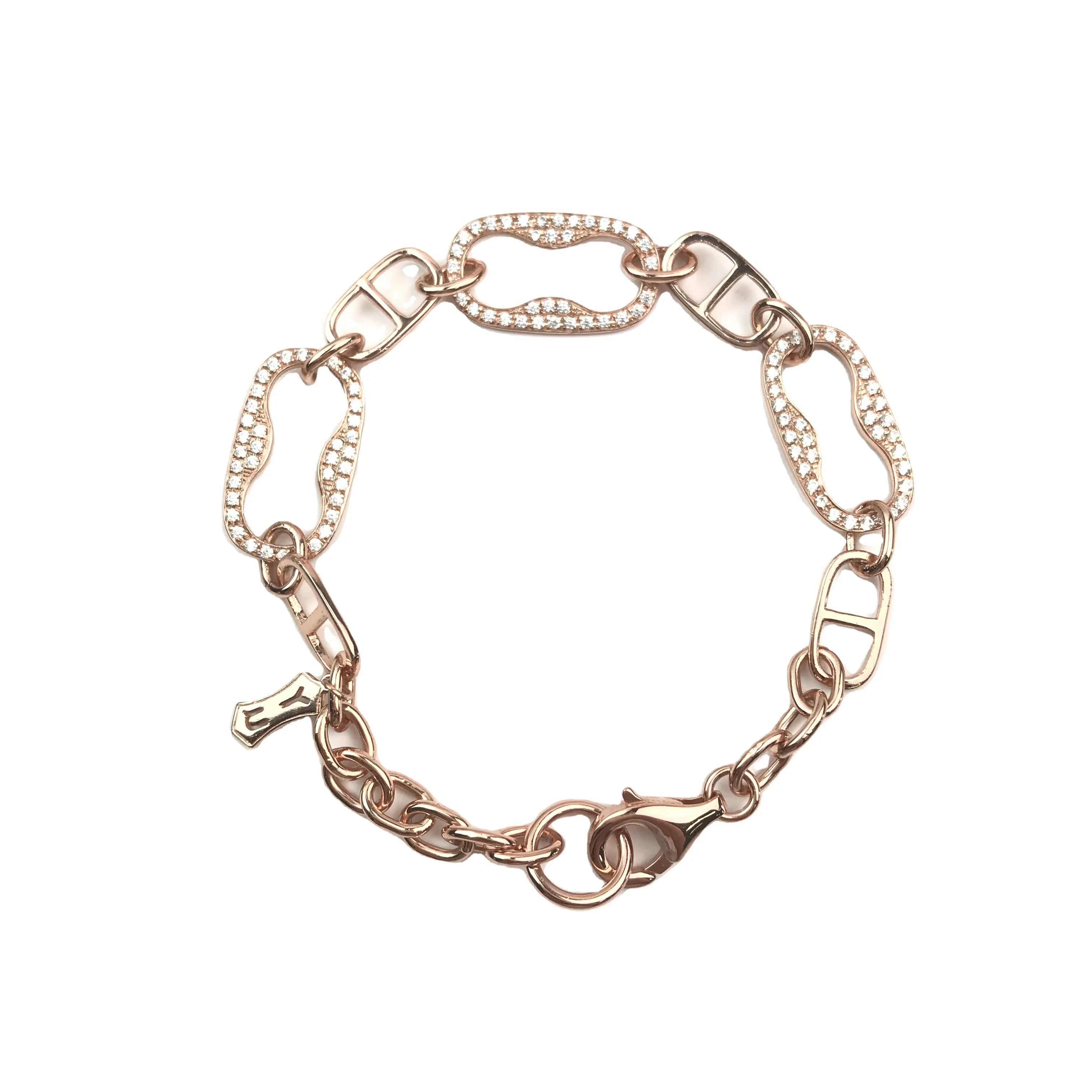 The Latest Trend Of  Hot Fashion Rose Gold 925 Silver Band Diamond Bracelet