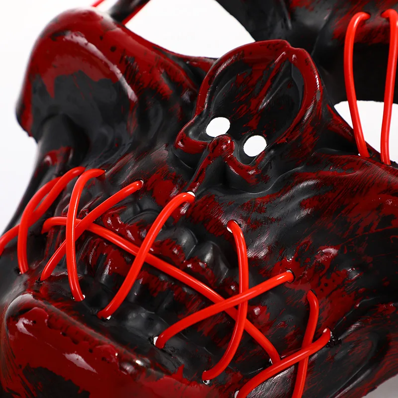 Scar One-eyed skeleton Mask with Blood Horror Cold Light Halloween Mask LED Glowing Mask
