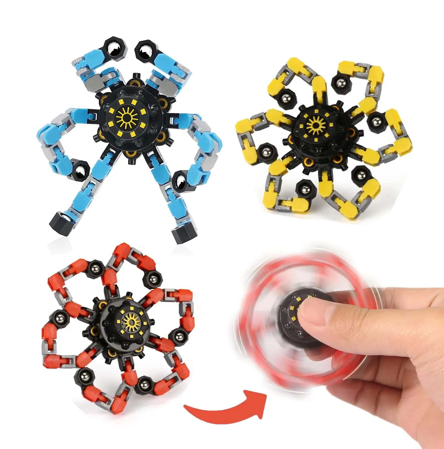 Creative DIY Transformable Fingertip Spinner Mechanical Chain Gyro Rotating Robot Toy Decompression Toys  for Children & Adults