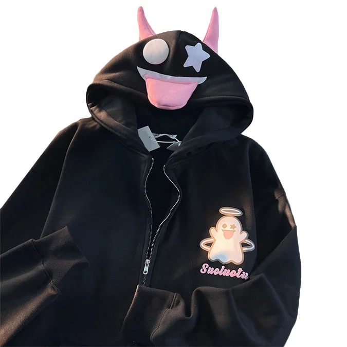 Finch Garment Design Anime Cotton Coat Kawaii Cute Y2K Fashion Hoodie Full Zip Up Hoodie With Ears