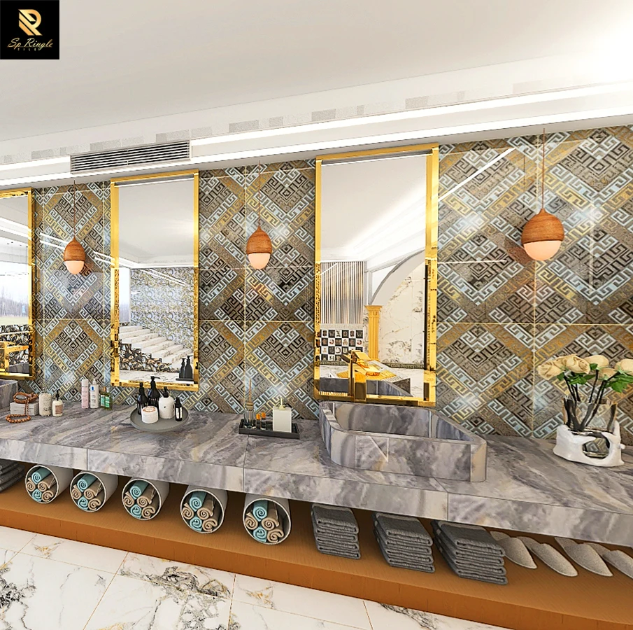 Springletile gold ceramic matte pattern floor design wall tiles decorative matte Piso porcelanato 60x60