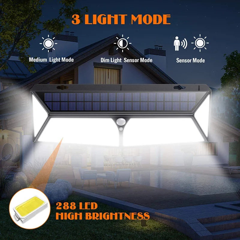 288 LED Motion Sensor Solar Security Lights Solar Wall Lights 2500 Lumen Wireless Solar Powered Lamp Solar Lights Outdoor