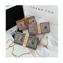 Fashion Dollar Money Shoulder Bag For Women Luxury Box Handbags Rhinestone ClutchDiamond Evening purses