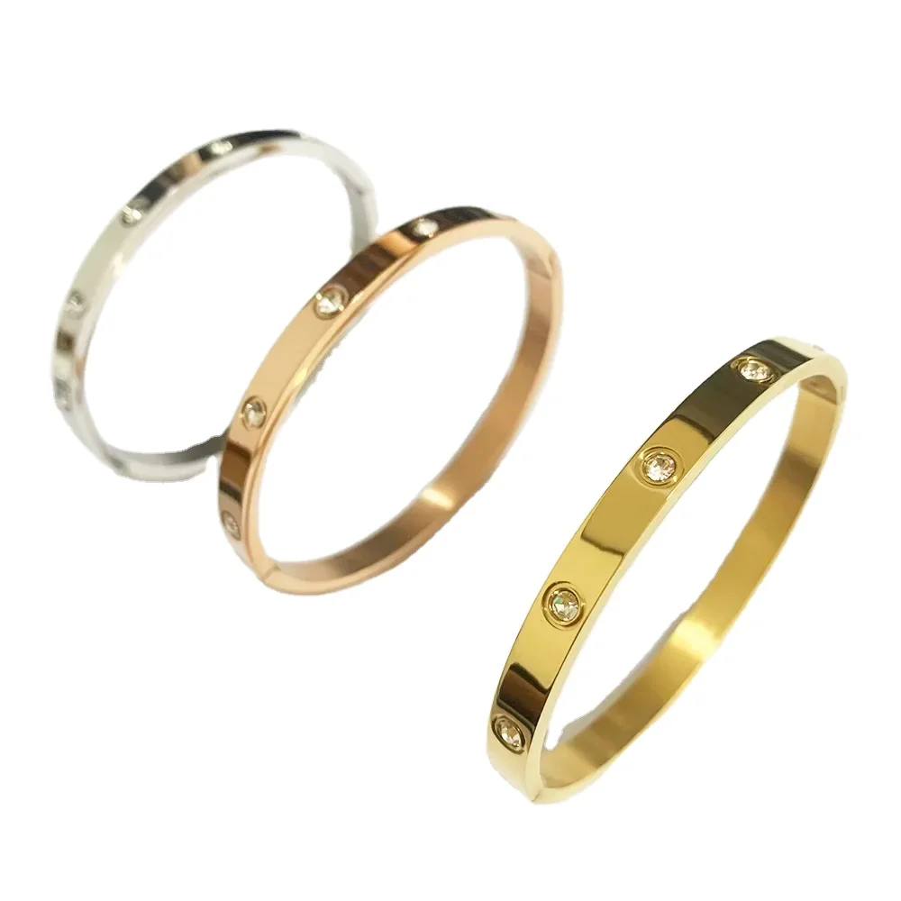 luxury jewelry Gold Color Zircon And Cross Nut Nail Bracelet Gold & Bangle For Woman Stainless Steel Screw Brand Jewelry