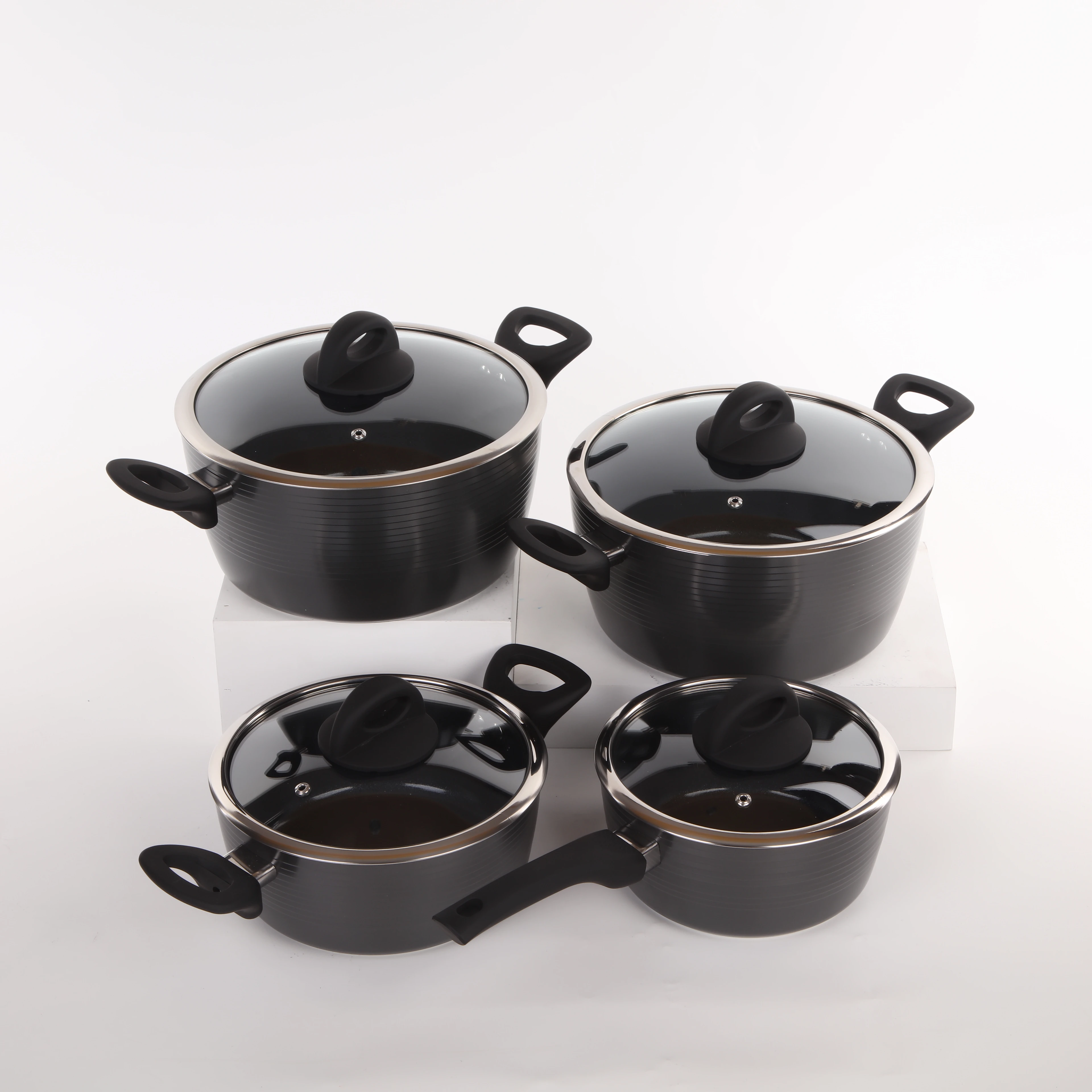 Aluminum nonstick stock pots 18-28cm cooking pots set with glass lid