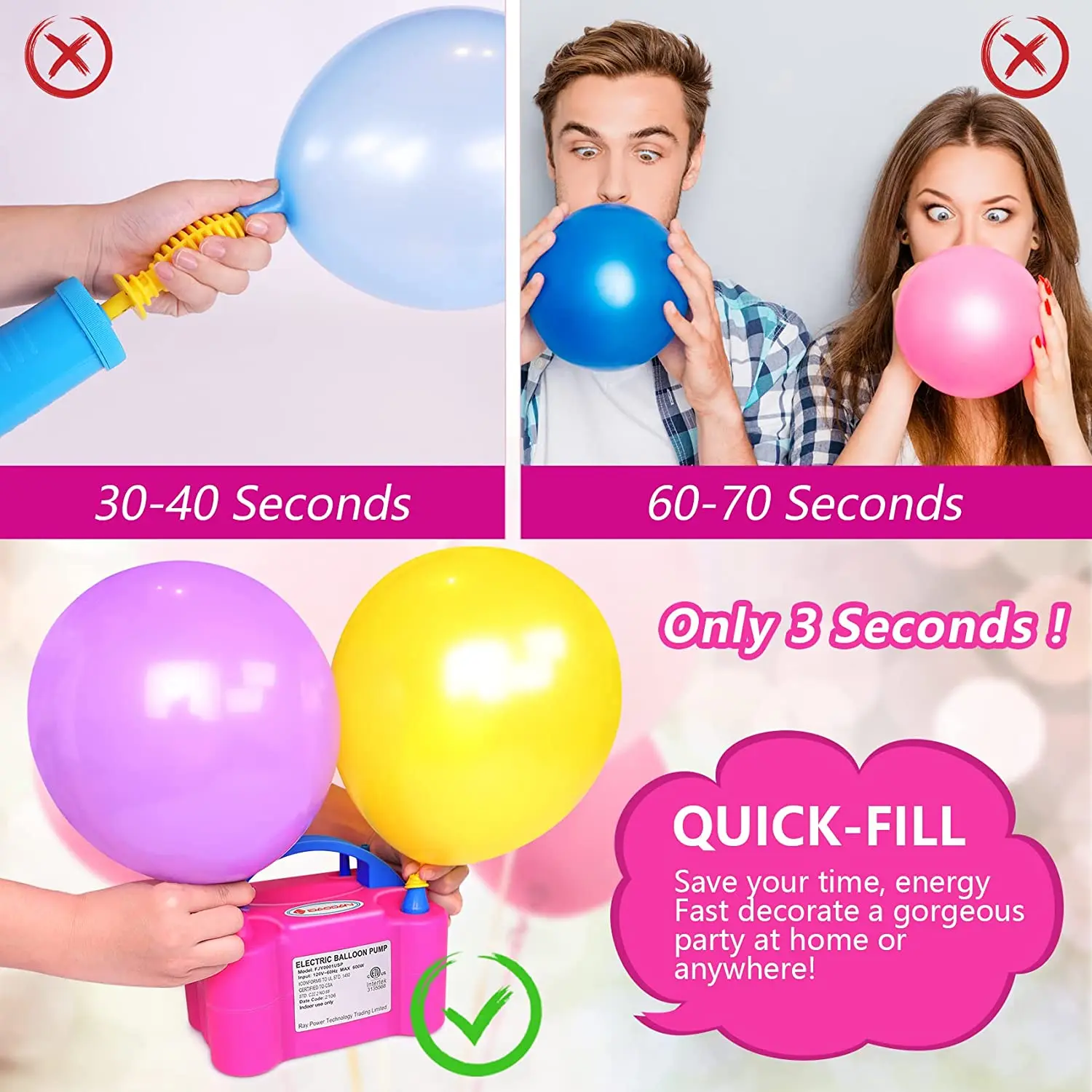 Funfoil Balloon Accessories Portable Electric Balloon Inflator 73005 Fast and Easy Electric Balloon Blower Pump