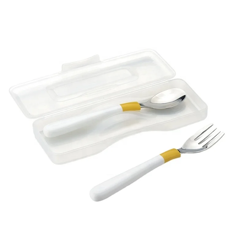 Ningbo Longwell Custom Factory Stainless Steel Spoon With Plastic Handle Cutlery Box Set Kids Spoon And Fork Set Stainless Steel