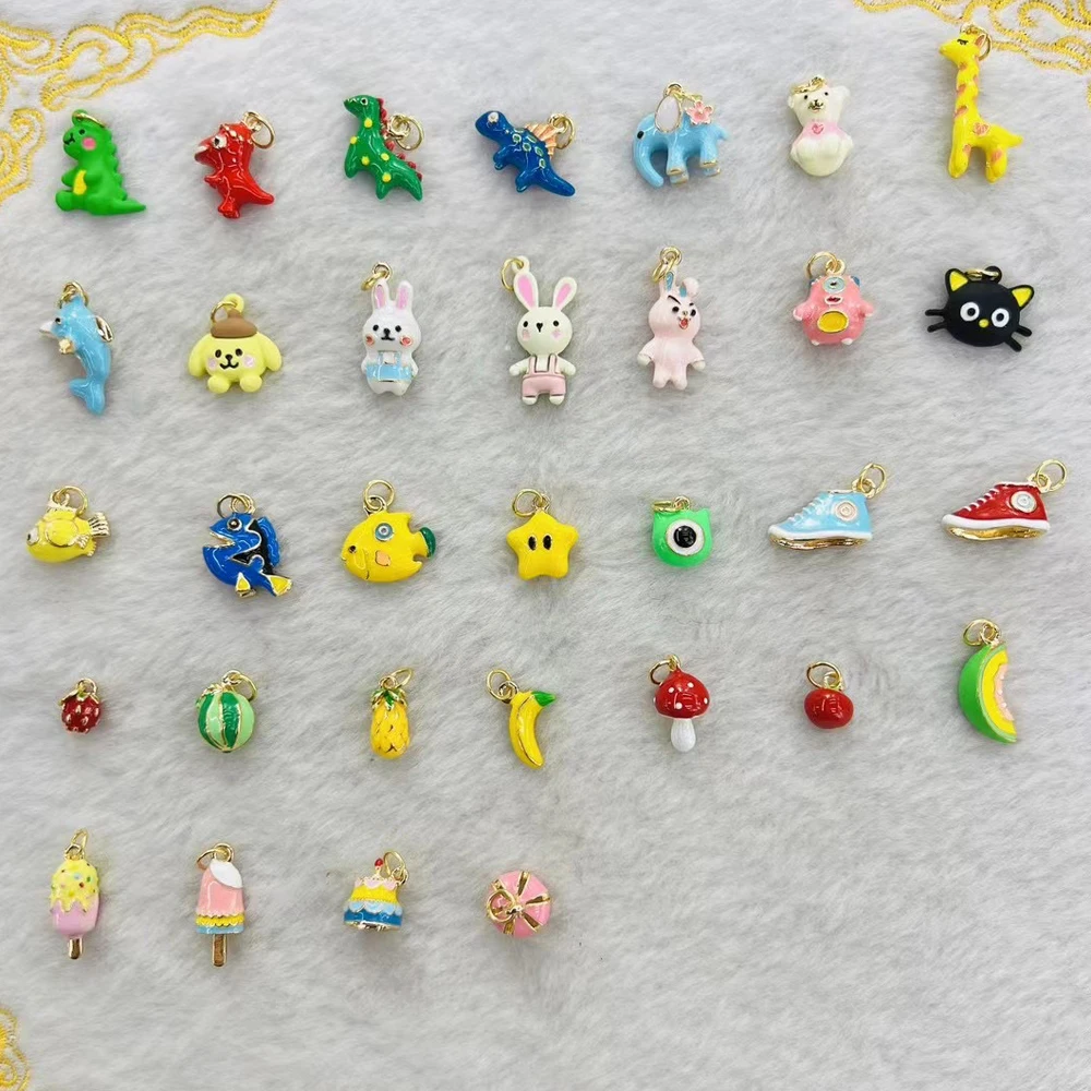Mini Cute High Quality 18k Gold Plated brass and enamel Fruit Animal Pendant For Jewelry Making
