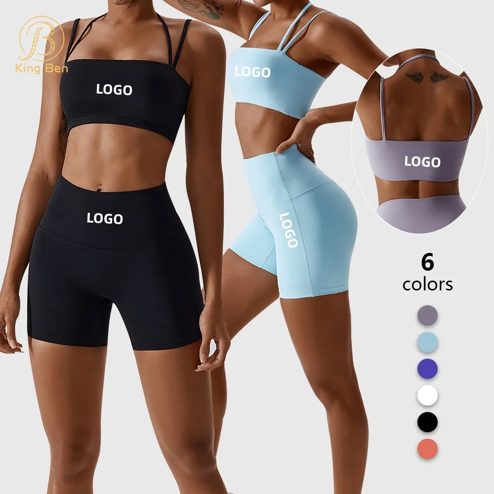 New Arrival Plus Size Yoga Set Gym Fitness Sets Hanging Sports Bra High Waist Shorts Set Workout Outfits For Women
