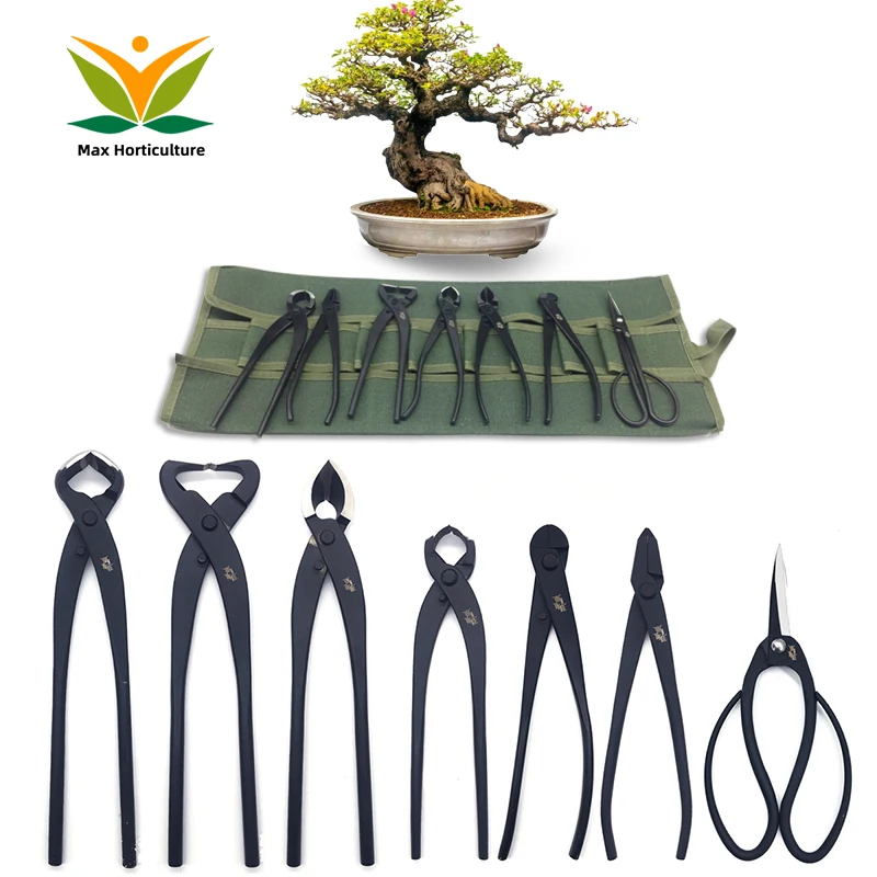 Mstwa Model H7 bonsai tool set 7 pcs of bonsai tools with canvas roll storage bag bonsai tool kit rake knob branch cutter